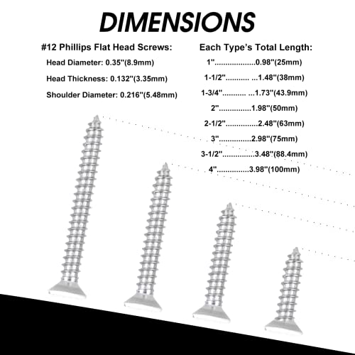 White Head 50 PCS #12X2-1/2(2.5 inch) Stainless Steel Phillips Flat Head Wood Screws,Stainless Steel 18-8 A2(304) Screw,Home Screw Kit by QISHENG - color: White, size: #12X2-1/2"(2.5 inch)
