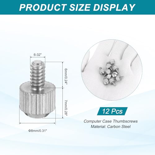 MECCANIXITY 12 Pcs 6-32x6mm PC Computer Case Thumbscrews, Carbon Steel Nickel Plated Knurled Thumb Screws Bolts Fasteners for Computer Cover, Motherboard, Fan, Power Supply, Silver - color: Silver, size: M3.5x6mm