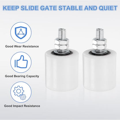 uxcell 2Pcs Slide Gate Guide Roller, 2" Nylon Rollers Gate Support Assembly - color: White, size: 2 Inch