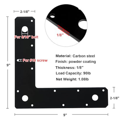 heneng 8 Pack Flat Corner Bracket,9" x 2-1/8" L Shaped Mending Plate - size: 9" x 2-1/8" (Pack of 2)