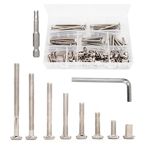 100pcs M6x15mm/ 25mm/ 35mm/ 45mm/ 55mm/ 65mm/ 75mm Rivet Countersunk Hex Socket Cap Bolts and Barrel Nuts Assortment Kit, Furniture Connector Bolts and Barrel Nuts Set, Nickel Plated - size: M6