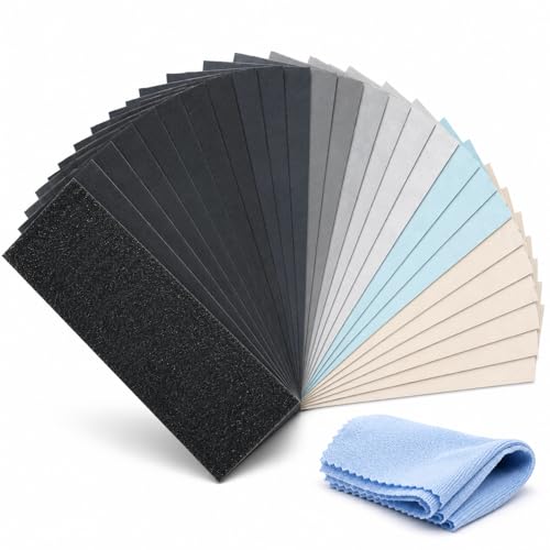 High Grit Sandpaper Assortment, Ultra Fine Wet Dry Polish Sand Paper Sheets - style: Variety pack with polishing cloth 400-20000 grits