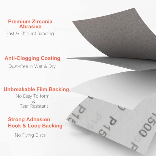 5 Inch Film Sanding Discs: 80-240 Grit Hook & Loop 8 Hole Assortment