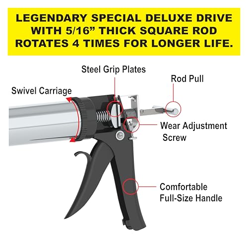 Albion Engineering Company DL-59-T17 Professional Line Special Deluxe Manual Bulk Caulking Gun with Metal Nozzle, Metal Adapter & 3 Orange Cone Nozzles, 30 oz - size: 30 oz, style: Manual Drive (Bonus 3 x Cone Nozzles)