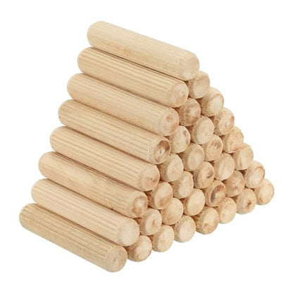 PATIKIL 1/2" x 2"(12 x 50mm) Wood Dowel Pins, 60 Pack Fluted Wooden Dowel Pin Straight Groove Rods for Furniture Door Art Crafts Projects - size: 1/2" x 2"