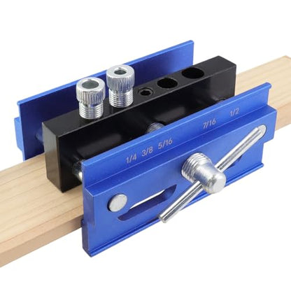4.72 Inch Self Centering Doweling Jig Kit, Drill Jig for Straight Holes Biscuit Joiner Set With 4 Drill Guide Bushings, Adjustable Width Drilling Guide Power Tool Accessory Jigs(Blue)