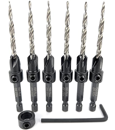 FTG USA 6 Pc #8 (11/64") Countersink Drill Bit Set with Tapered Drill Bits - size: #8, style: Same Sort 6 Pc