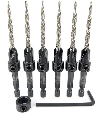 FTG USA 6 Pc #8 (11/64") Countersink Drill Bit Set with Tapered Drill Bits - size: #8, style: Same Sort 6 Pc
