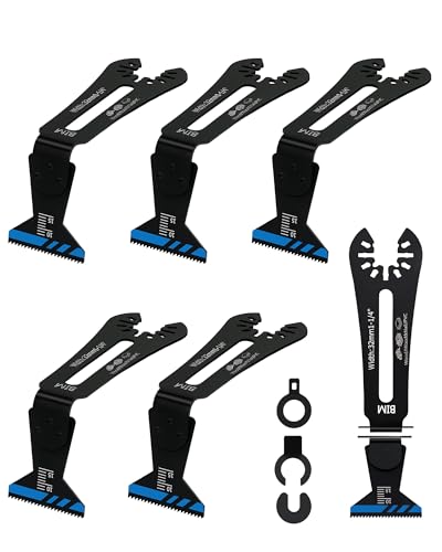 1-1/4" Universal Bi-Metal 90°Multitool Blades，BRSCHNITT Reach Oscillating Saw Blades + 3 Connectors,Power Oscillating Tool Blades for Narrow or Corner Cutting (6-Pcs) - size: 1-1/4" (32mm)