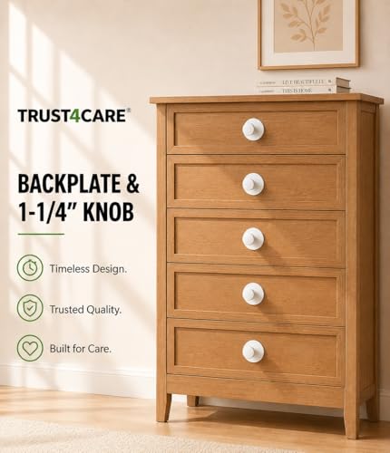 trust4care 4-Pack 2.3" White Backplates of Bifold Closet Door Cabinet Knob - color: White, size: Set of 4