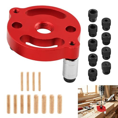 Dowel Drill Guide, Adjustable Self Centering Doweling Jig Kit with 2/3/4/5/6/7/8/9/10 mm Drill Bushes & 6/8/10 mm Doweling Jig for Woodworking Straight Holes