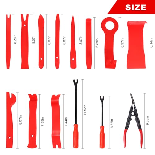 19Pcs Trim Removal Tool Kit, Auto Clip Pliers Fastener Remover Set,Plastic Pry Tool Repair for Car Panel Dashboard,Audio,Dash,Window,Clip and Upholstery with Storage Bag,Red - color: Red