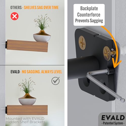 EVALD LevelMate™ Uni-Mount 4 Inch Floating Shelf Brackets, Hidden Shelf Brackets with Anti-Sag Pinol Screw System, Floating Shelf Mount with Screws & Anchors (6 Pack) - size: 4 Inch, style: 6 Pack Uni-mount
