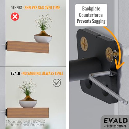 EVALD LevelMate™ Uni-Mount 8 Inch Floating Shelf Brackets, Hidden Shelf Brackets with Anti-Sag Pinol Screw System, Floating Shelf Mount with Screws & Anchors (6 Pack) - size: 8 Inch, style: 6 Pack Uni-mount