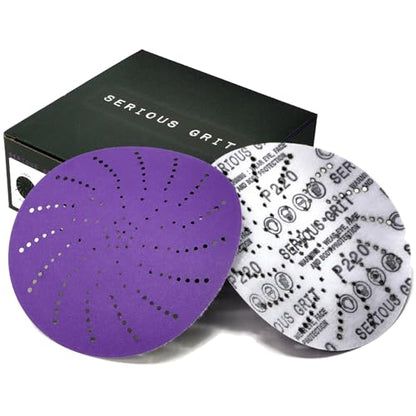 Serious Grit - 6-Inch P220 Grit Ceramic Multi-Hole Sanding Discs - 50 Pack - size: 220 Grit