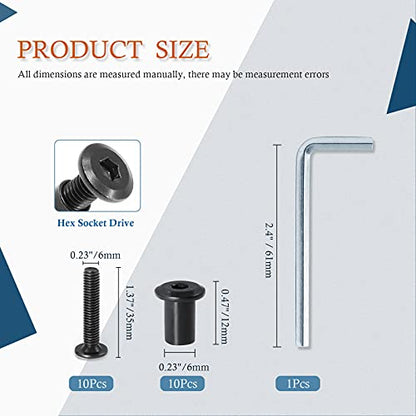 M6x35mm Hex Drive Socket Cap Bolt, Black, 10 Pair (20 Piece) - color: Black, size: M6x35mm