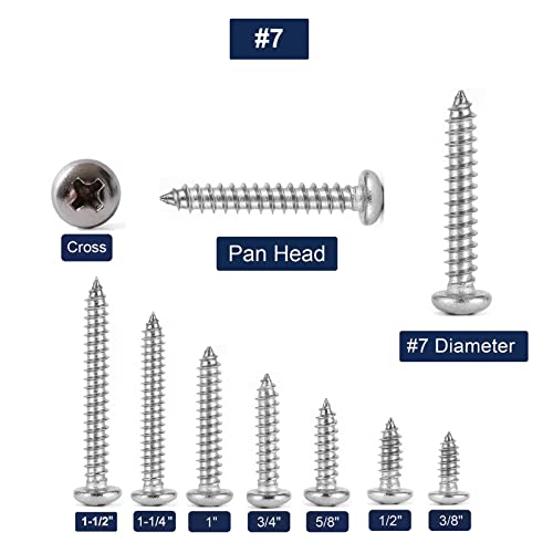 #7 x 1-1/2" Wood Screw 100Pcs 18-8 (304) Stainless Steel Pan Head Fast Self Tapping Drywall Screws by SG TZH - size: #7 x 1-1/2"