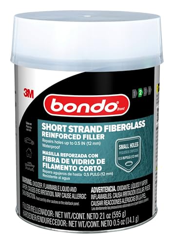 3M Bondo Short Strand Fiberglass Reinforced Filler 1.37 LB (621 g) with Bondo Cream Hardener 0.5 oz (14g), Repair Holes Up To 0.5 IN, Waterproof (SS-PT-ES) - size: 0.5 Ounce (Pack of 1)