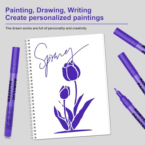Purple Acrylic Paint Pens 6 Pcs Permanent Marker Pens Extra Fine - color: Purple