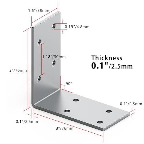 Yuleimy L Brackets for Wood, 3x3 Inch Galvanized Corner Braces, 15 PCS