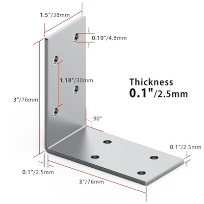 Yuleimy L Brackets for Wood, 3x3 Inch Galvanized Corner Braces, 15 PCS