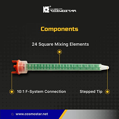 CosmoMix Square Static Mixer Nozzle Tube Tip, F System for 4:1/10:1 Mixing Ratio,7.1 Inches, 24 Elements, 10 Pieces Epoxy Mixing Nozzle Tip, For AB Glue Acrylic Adhensive Gun Mixer (RSF10-11-24S)