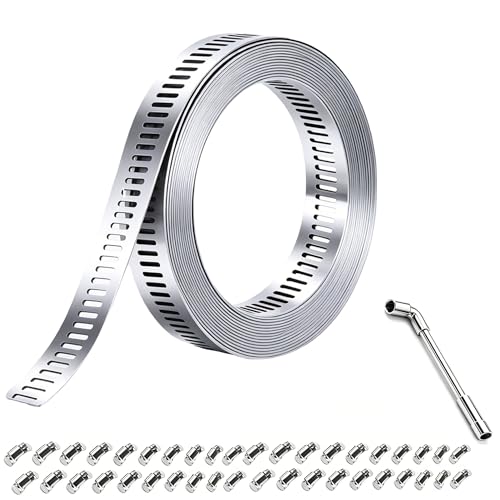 Large Hose Clamps 304 Stainless Steel Assortment Kit, Cut-To-Fit 66ft Metal Strap 40 Fasteners L Socket Wrench, Worm Gear Hose Duct Clamp, Band Screw Clamps For Auto,Hvac,Duct,Pipe,Fuel Line - size: 66FT Strap + 40 Fasteners