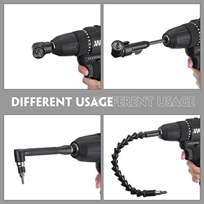Qunclay 14 Pcs Flexible Drill Bit Extension Set, 1/4 Inch Right Angle