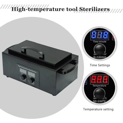Tool Sterilizers, High temperature sterilization up to 230°C Time Setting, for Nail Salons Dental Clinics Hair Cutting Tools and Daily Household Use Black - color: Black1