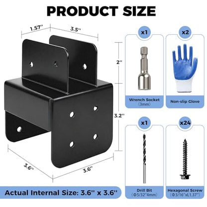 Heavy Duty 4x4 Post Caps Tie Bracket Pergola Bracket Kit-2 Pcs for Gazebos, Decks, Porches, Swingsets, Log Cabins etc., Wood Post to Beam Support Brackets (P4x4-B2x4) Black - size: P4x4-B2x4