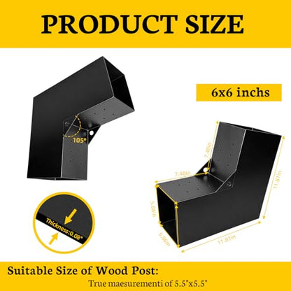 6x6 2-Way Pegola Bracket,15° Angled Slant Post Brackets(1Pack) - size: 6x6 inchs