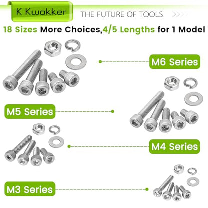 M3 M4 M5 M6 Hex Socket Bolt and Nut Assortment Kit, 1318Pcs - size: M3 M4 M5 M6 - Hex Socket Head
