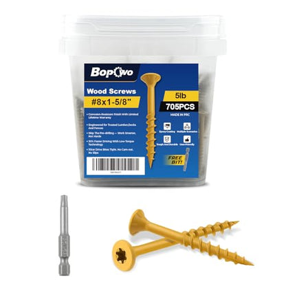 #8 x 1-5/8" Deck Screws Wood Screws, Torx Flat-Head Exterior Screws, T25 Star Bit Includeds (710PCS 5LB Box) - size: #8x1-5/8"