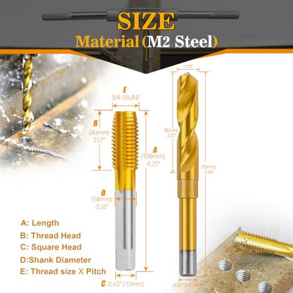 3/4"-16 UNF Tap and 11/16" Drill Bit kit for Metal,M2 HSS Drill and Tap Set - size: 3/4"-16 Tap, 11/16" Drill