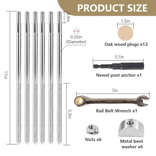 6pcs Wood Newel Post Mounting Kit, Hidden Newel Post Fastener Anchors Post Connect Handrails to Staircase, Newels for Residential Commercial Stair Railing, Deck Baluster (6)