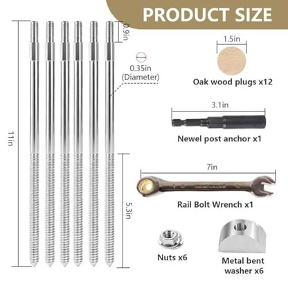 6pcs Wood Newel Post Mounting Kit, Hidden Newel Post Fastener Anchors Post Connect Handrails to Staircase, Newels for Residential Commercial Stair Railing, Deck Baluster (6)