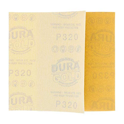 Dura-Gold Premium 1/4 Sheet Gold Sandpaper Sheets, 320 Grit (Box of 25) - size: 320-Grit