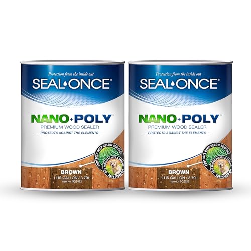 SEAL-ONCE Nano+Poly Wood Sealer and Waterproofer, Brown, 2 Gallon - color: Brown, size: 2 Gallon