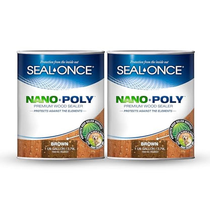 SEAL-ONCE Nano+Poly Wood Sealer and Waterproofer, Brown, 2 Gallon - color: Brown, size: 2 Gallon