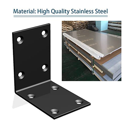 Black Stainless Steel Corner Bracket L Brackets Metal Corner Brace - size: 2.8x2.8x2