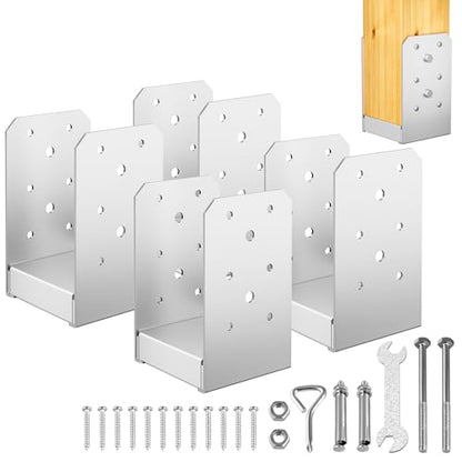 4"x4" Post Base, 4Pcs Stainless Steel Adjustable Post Anchor Bracket - size: 4x4