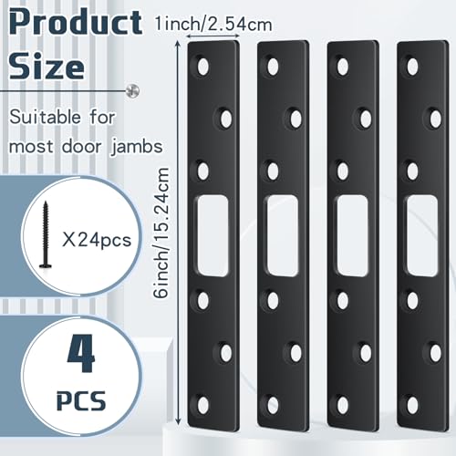 Therwen 4 Pcs 6 Inch Door Strike Plate Security Latch with Screws, Black - color: Black