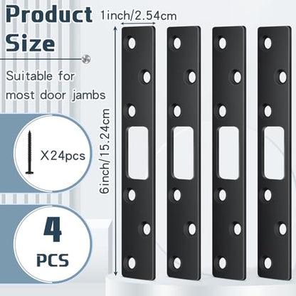 Therwen 4 Pcs 6 Inch Door Strike Plate Security Latch with Screws, Black - color: Black