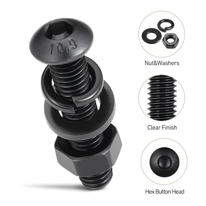 1120PCS M3 Bolt Assortment Kit, Hex Socket Button Head Screws Nuts Bolts Washer Assortment Kit 10.9 Grade Alloy Steel Black Oxide M3 x 6/8/10/12/16/20/25/30mm - size: M3 1120PCS Button Black