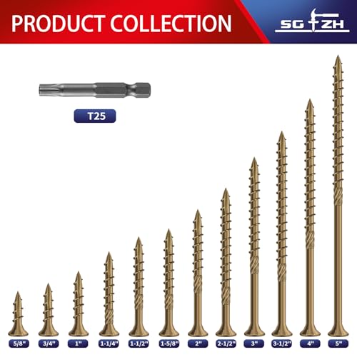 #8 x 1 Inch Deck Screws (205Pcs) 1lb. Carbon Steel, Yellow, Flat Head, Rust Resistant epoxy Coated, with T25 Star Bit - color: Yellow, size: #8 x 1"
