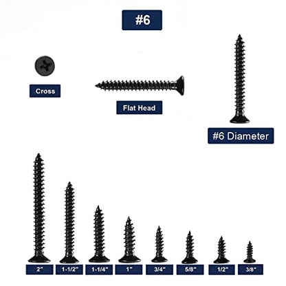 #6 x 1/2" Wood Screw 100Pcs 18-8 (304) Stainless Steel Screws Flat Head Phillips Fast Self Tapping Drywall Screws Black Oxide by SG TZH - size: #6 x 1/2"