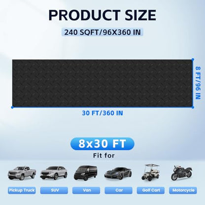 StellarStar 8x30 FT Garage Floor Mat, 2.8mm Thickened PVC Diamond Plate - color: Black, size: 8x30 FT