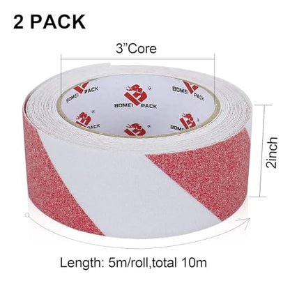 BOMEI PACK Anti Slip Traction Tape,2 Inch x 16.5 Ft,Heavy Duty Non Slip Tape,Grip Tape for Stairs, Tread Step, Indoor & Outdoor Use,Waterproof Stairs Non Skid Treads (Red & White) - color: Red & White