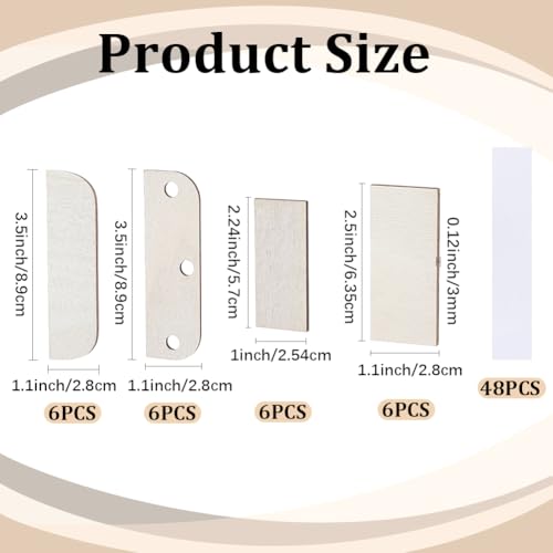 CRASPIRE 24Pcs 4 Styles 3.5 Inch Hinge Repair Wooden Plate Door Hole Cover Plate Wood Cabinet Door Hinges Shim Fillers Covers Blanks Repairs Kit with 48Pcs Double Sided Tapes for Home Kitchen Use