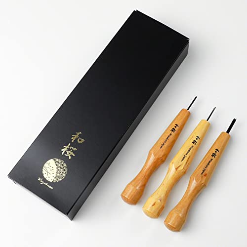 Wazakura 3PCS Bonsai Chisel Kit with Round Gouge, Single Bevel Skewed